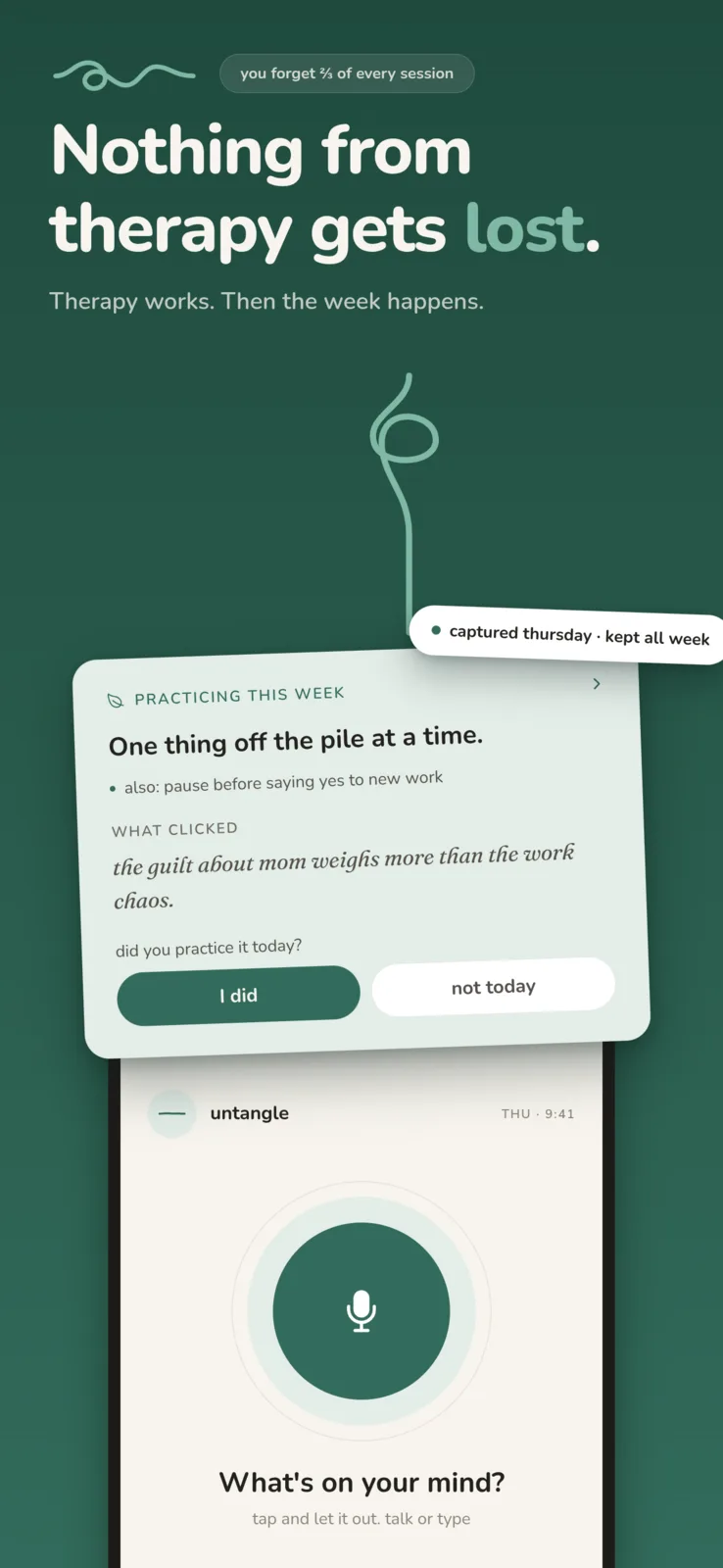 Nothing from therapy gets lost: this week's practice with a one-tap daily check-in